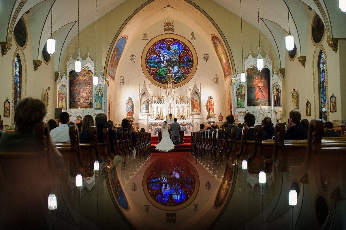 the wedding ceremony at St. Wenceslaus Catholic Church