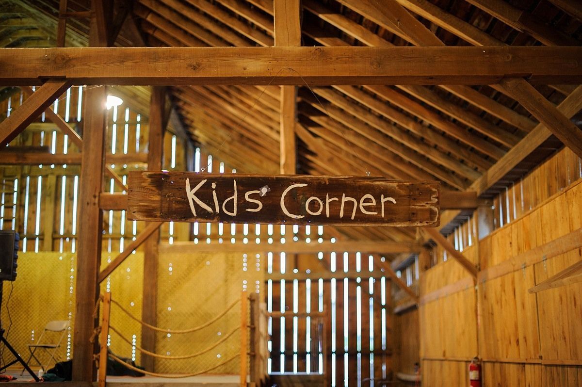 kids corner at a barn wedding