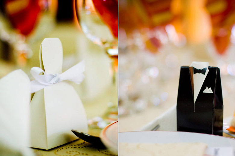 Bride and groom wedding favors